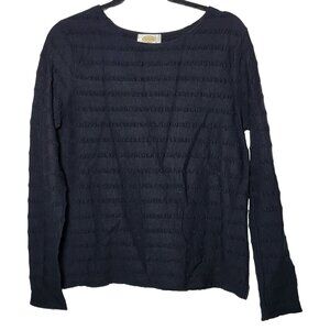 Talbots Womens Black Textured Long Sleeve Shirt Size Medium Stretch Vintage Dark